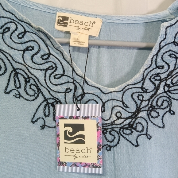 BEACH by Exist Embroidered Cover Up Dress Light Blue Roll Tab Sleeve Size L NWT - Picture 2 of 11